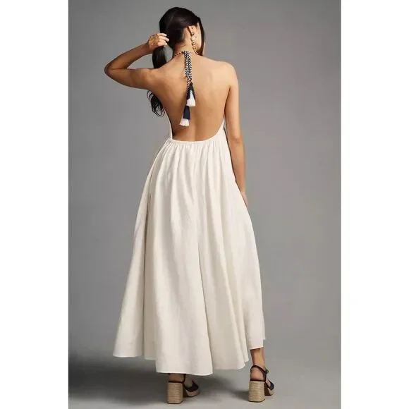New Farm Rio Embroidered Halter Dress Linen Anthropologie Maxi Backless Size M Dresses New Farm Rio Embroidered Halter Dress Linen Anthropologie Maxi Backless Size M Dresses